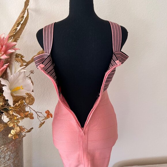 Y2K Deadstock Pink and Black Bandage Bodycon Mini Club Dress S - Picture 5 of 8